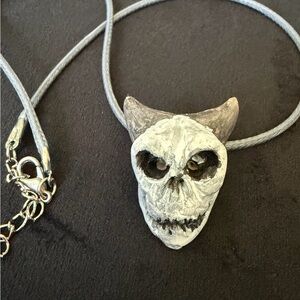 Clay Skull Pendant Necklace with Horns - Black and Gray